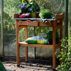 Pflanztisch, Natur, Kiefernholz, 78 X 38 X H91 Cm -Madison Verkäufe 0940700263 Pflanztisch mit Schubladen 3 118915