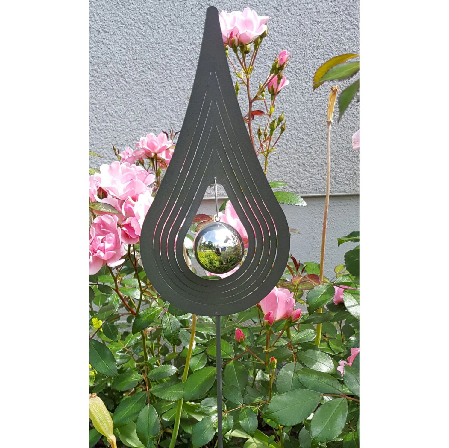 Beetstecker Tropfen Aus Stahl Mit 1 Edelstahl-Kugel, Dunkelgrau Lackiert, Maße 80 X 12 X 4,2 Cm 3 Beetstecker Tropfen Aus Stahl Mit 1 Edelstahl-Kugel, Dunkelgrau Lackiert, Maße 80 X 12 X 4,2 Cm