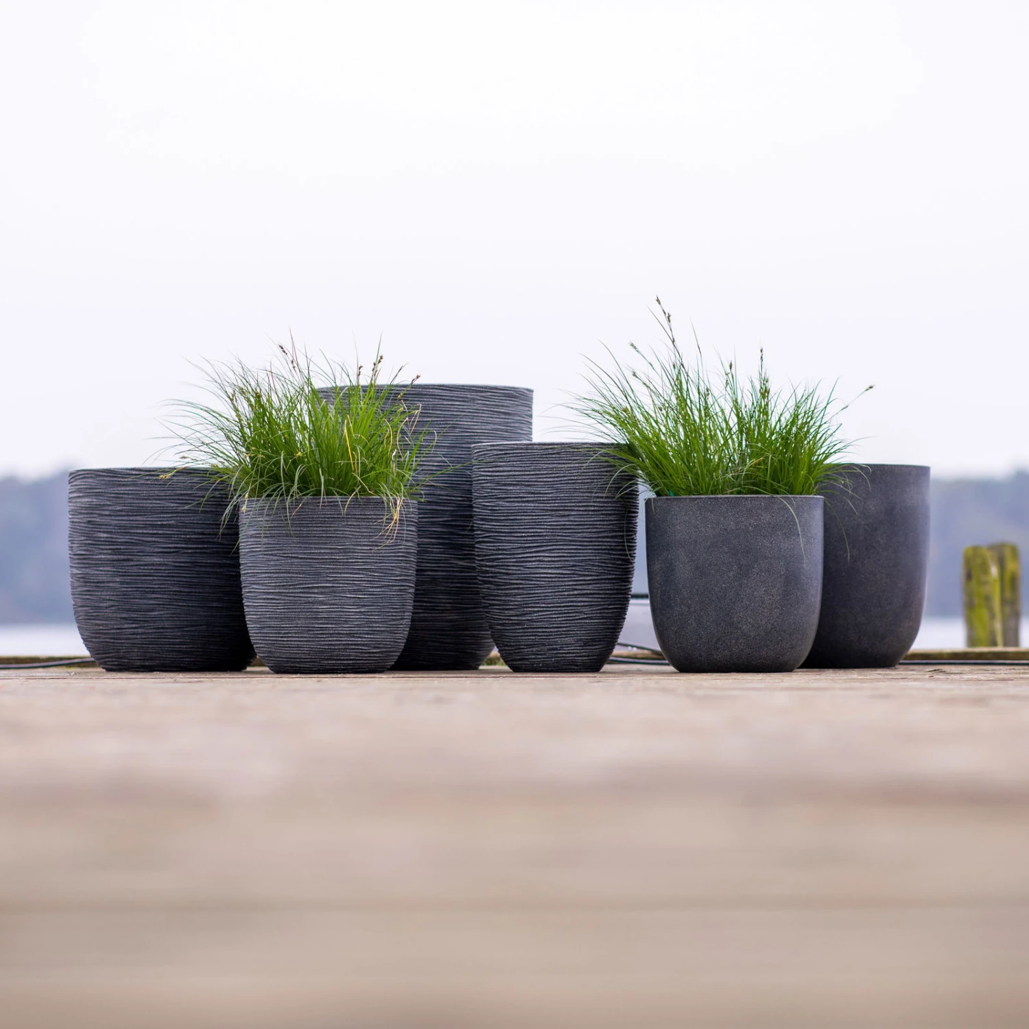 Pflanzgefäß 'Rib', Grau, Ø 35 X H 34 Cm 4 Pflanzgefäß 'Rib', Grau, Ø 35 X H 34 Cm – Bild 2