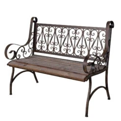 Metall-Gartenbank Bordeaux, Braun Mit Holzsitz, Ca. 91 X 59,2 X 115 Cm -Madison Verkäufe 3910302504 Metall Bank Bordeaux braun mit Holzsitz ca59x115x91cm2 72008