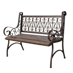 Metall-Gartenbank Bordeaux, Braun Mit Holzsitz, Ca. 91 X 59,2 X 115 Cm -Madison Verkäufe 3910302504 Metall Bank Bordeaux braun mit Holzsitz ca59x115x91cm3 72007