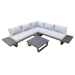 Alu-Eckloungegruppe 'Cahors' Inkl. Kissen, 4tlg., Anthrazit -Madison Verkäufe 3910302722 Alu Eckloungegruppe Cahors 4tlg anthrazit Holzoptik inkl Kissen grau 1 121753