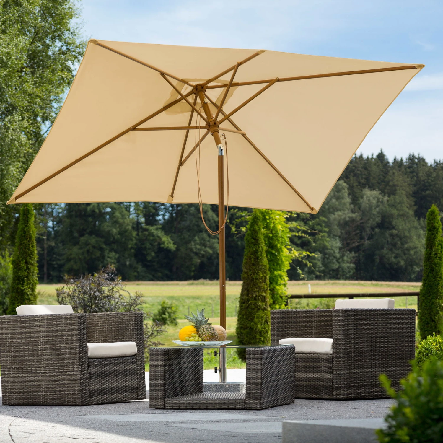 Mittelstockschirm 'Malaga', Ca. 300 X 200 Cm, Natur 3 Mittelstockschirm 'Malaga', Ca. 300 X 200 Cm, Natur