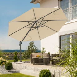 Sonnenschirm 'Rhodos Grande', Ø 400 Cm, Natur -Madison Verkäufe 3910503201 Sonnenschirm Rhodos Grande natur 4 91545