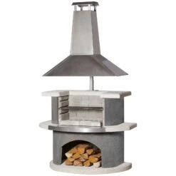 Grillkamin 'Zürich', Weiß/anthrazit, Ca. 197 X 65 X 110 Cm