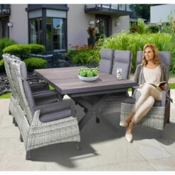 Geflechtsessel Bremen, Hellgrau/braun, Verstellbare Rückenlehne -Madison Verkäufe 3950100954 Geflechtsessel Bremen Koelle graubraun inkl auflagen Ruecken verstellbar2 63432