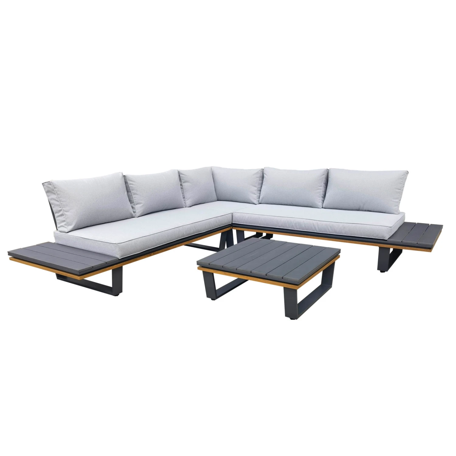 Madison Verkäufe -Madison Verkäufe 3910302722 Alu Eckloungegruppe Cahors 4tlg anthrazit Holzoptik inkl Kissen grau 3 121752